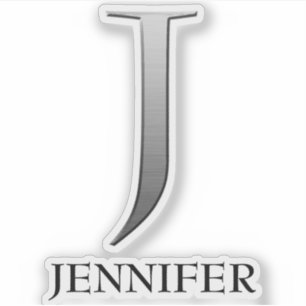 Letter J Two-Tone Silver Grey and Name Sticker
