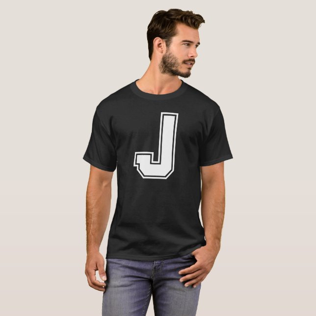 Letter J University Style Personalised Alphabet T-Shirt (Front Full)