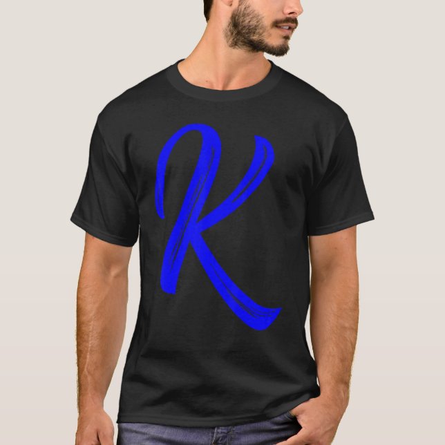 Letter K Alphabet Large Blue Graphic Initial T-Shirt (Front)