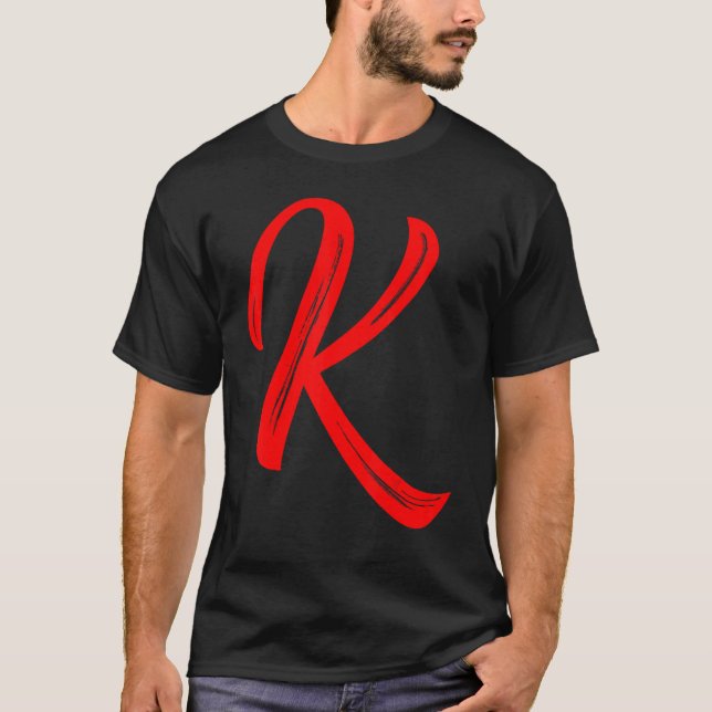 Letter K Alphabet Large Red Graphic Initial T-Shirt (Front)