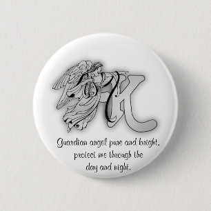 Letter K angel monogram alphabet initial 6 Cm Round Badge