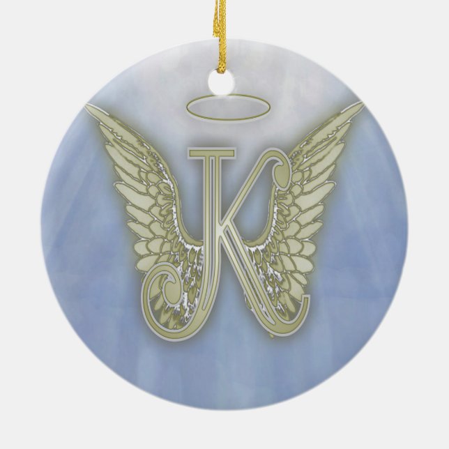 Letter K Angel Monogram Ceramic Tree Decoration (Back)