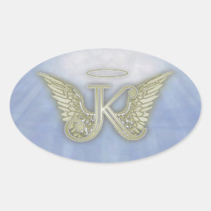 Letter K Angel Monogram Oval Sticker