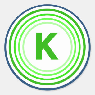Letter K - Blue + Green Classic Round Sticker