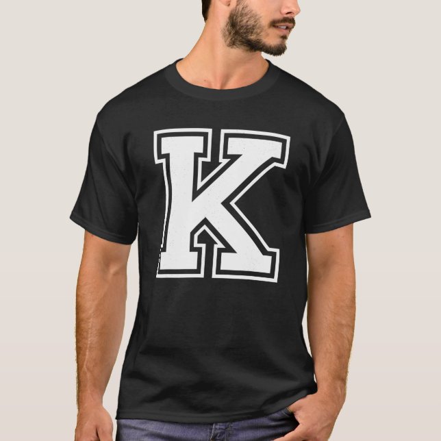 Letter K Capital Alphabet College Varsity Monogram T-Shirt (Front)