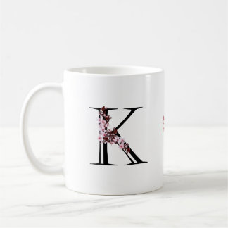 Letter K, Cherry Blossom | Monogram Script Name Coffee Mug