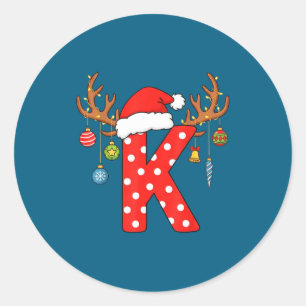Letter K Christmas Monogram Alphabet Initial Ornam Classic Round Sticker