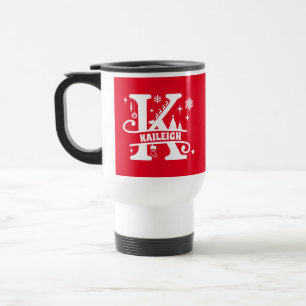Letter K Christmas Monogram Initial Name Red Travel Mug