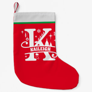 Letter K Christmas Monogram Initial Name Red White Small Christmas Stocking
