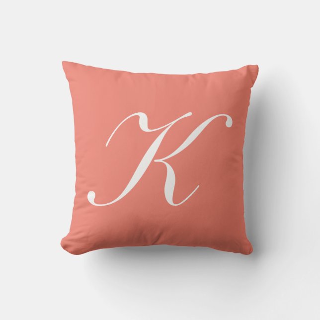 Letter K Coral Monogram Pillow (Front)