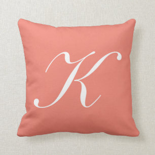 Letter K Coral Monogram Pillow