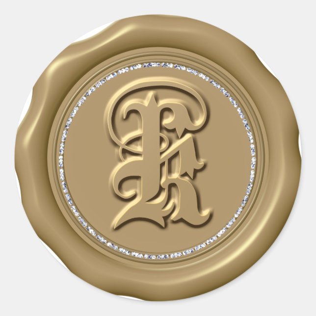 *~* Letter K Diamond Circle GOLD Wax Seal Stickers (Front)