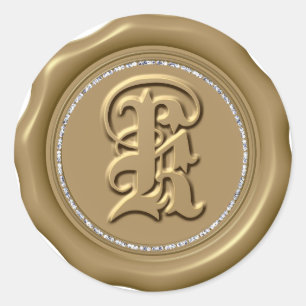 *~* Letter K Diamond Circle GOLD Wax Seal Stickers