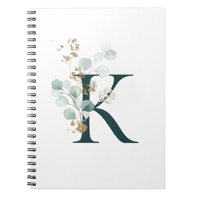 Letter K Eucalyptus and Gold Monogrammed  Notebook (Front)