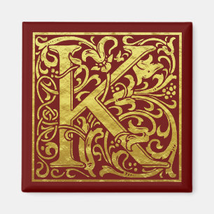 Letter K First Letter Faux Gold Red Magnet