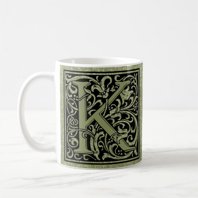 Letter K First Letter Monogram Personalised Coffee Mug (Left)