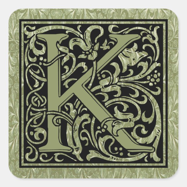 Letter K First Letter Monogram Square Sticker (Front)