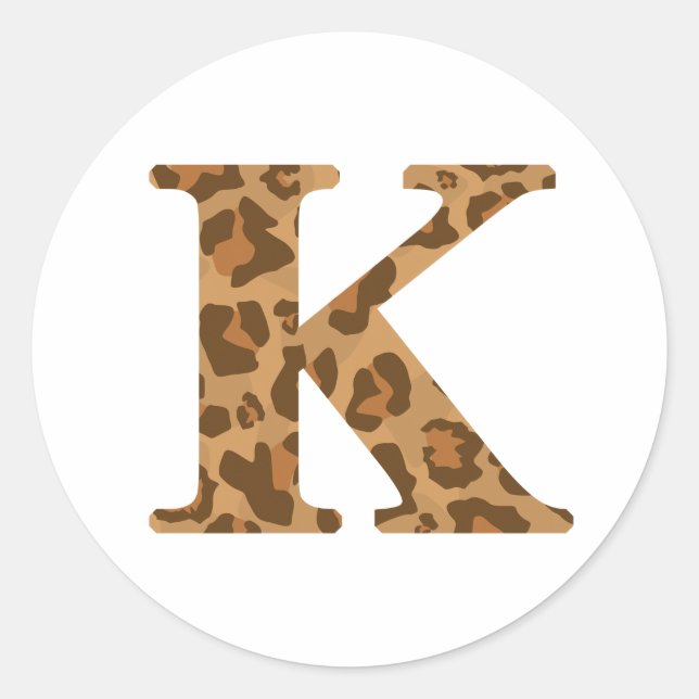 Letter K First Name Monogram Initial Leopard Print Classic Round Sticker (Front)