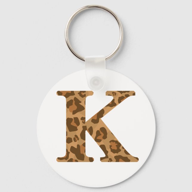 Letter K First Name Monogram Initial Leopard Print Key Ring (Front)