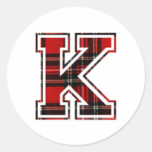 Letter K First Name Monogram Initial Tartan Print Classic Round Sticker