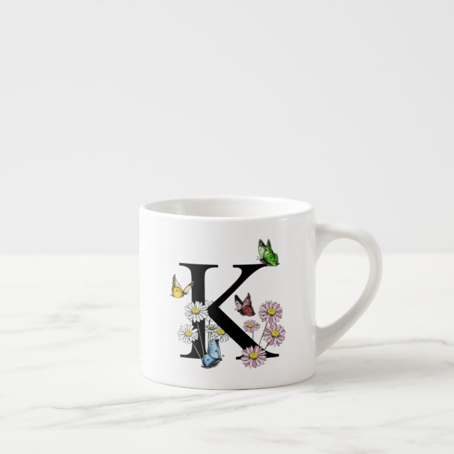 Letter K Floral Butterfly Monogram Initial     Espresso Cup (Right)