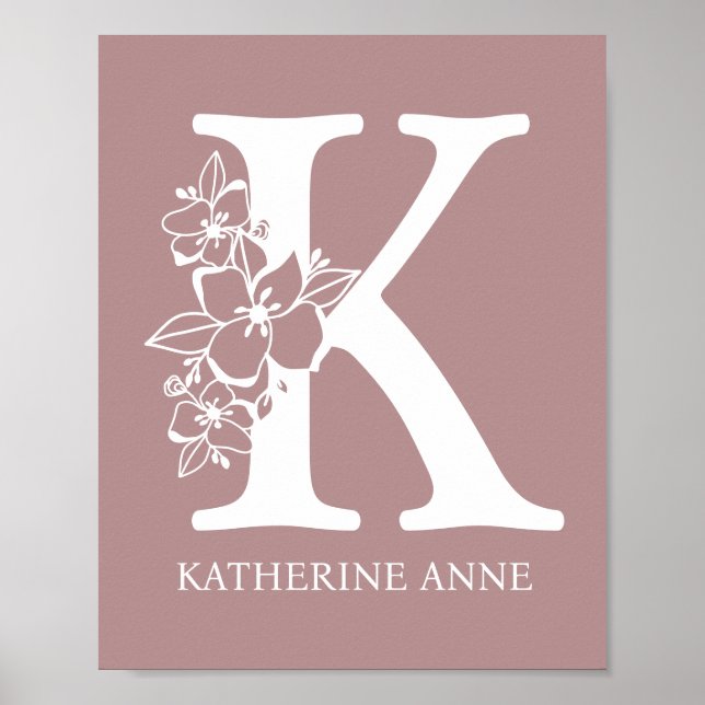 Letter K Floral Monogram Name Nursery Modern Poster (Front)