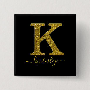 Letter K glitter 15 Cm Square Badge