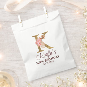 Letter K Gold Monogram Blush Pink Roses Favour Bags