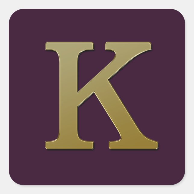 Letter K Gold Square Sticker (Front)