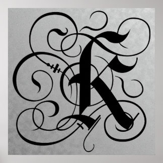 Letter K, Gothic Monogram Black Poster