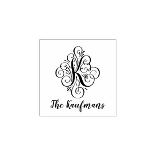 Letter K Initial Elegant Flourish Monogram Name Rubber Stamp
