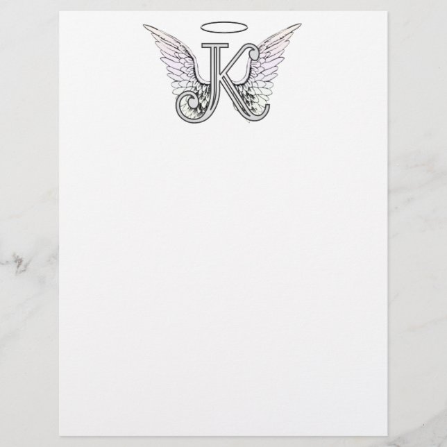 Letter K Initial Monogram with Angel Wings & Halo (Front)
