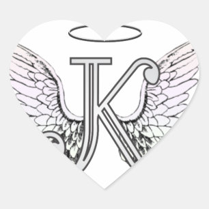 Letter K Initial Monogram with Angel Wings & Halo Heart Sticker