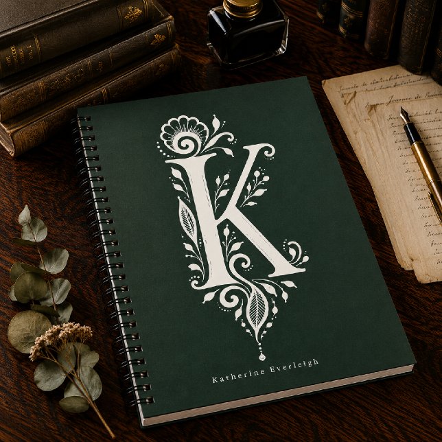 Letter K Linocut Botanical Monogram Notebook (Creator Uploaded)