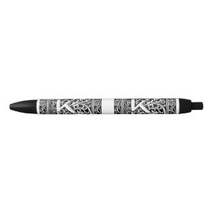 Letter K Mediaeval Monogram Art Nouveau Black Ink Pen