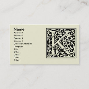 Letter K Mediaeval Monogram Art Nouveau Business Card