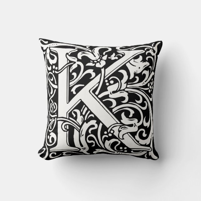 Letter K Mediaeval Monogram Art Nouveau Cushion (Front)
