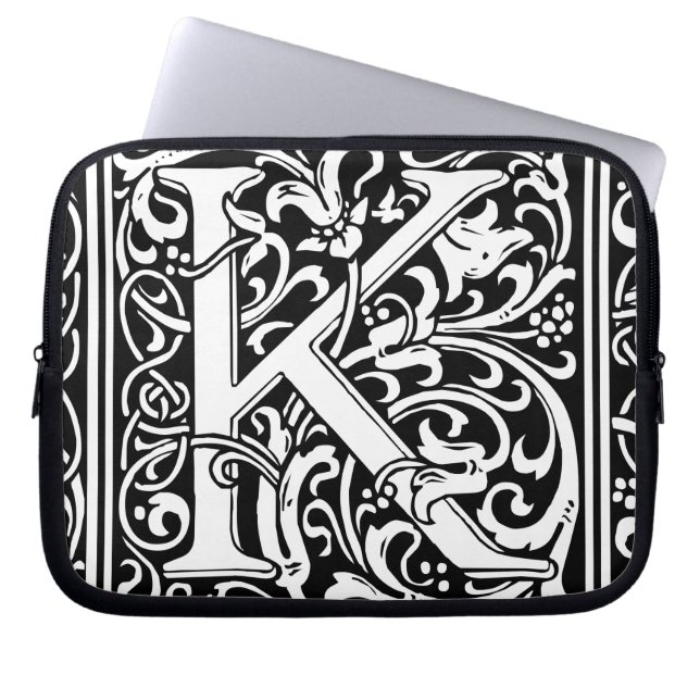 Letter K Mediaeval Monogram Art Nouveau Laptop Sleeve (Front)