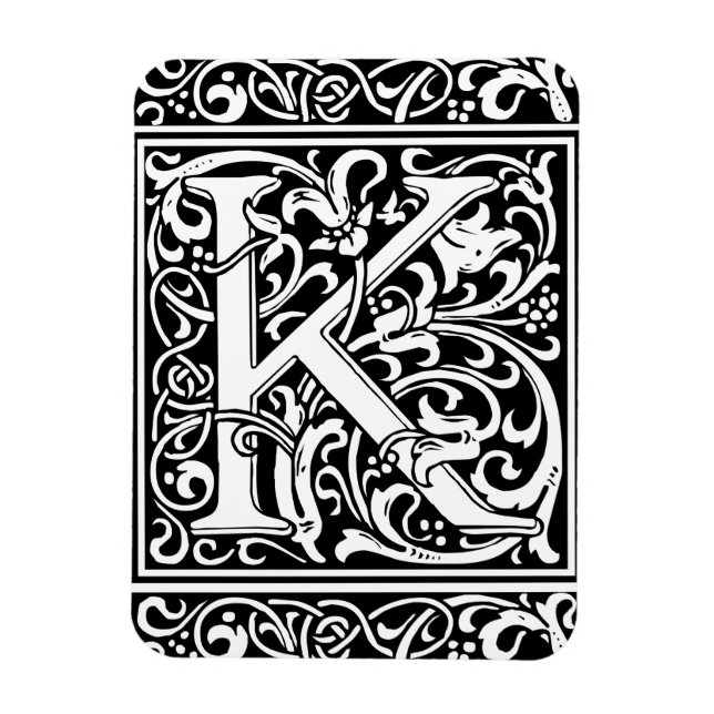 Letter K Mediaeval Monogram Art Nouveau Magnet (Vertical)