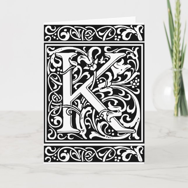 Letter K Mediaeval Monogram Art Nouveau Note Card (Front)