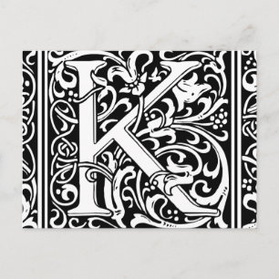 Letter K Mediaeval Monogram Art Nouveau Postcard