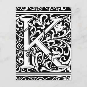 Letter K Mediaeval Monogram Art Nouveau Postcard