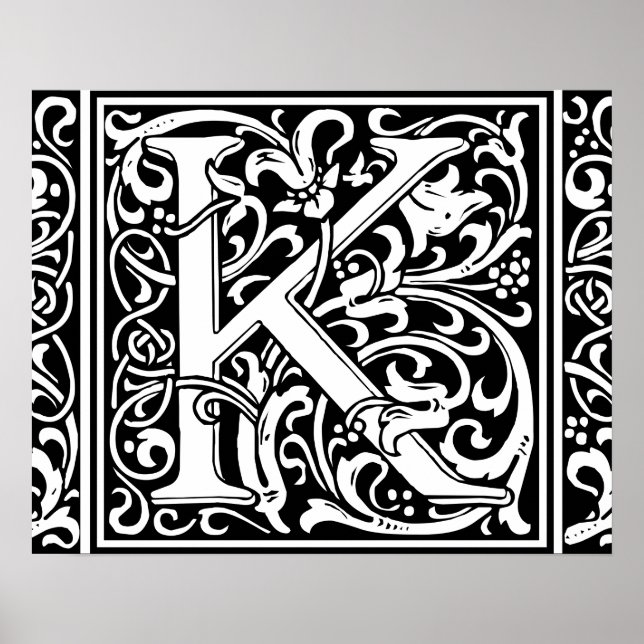 Letter K Mediaeval Monogram Art Nouveau Poster (Front)