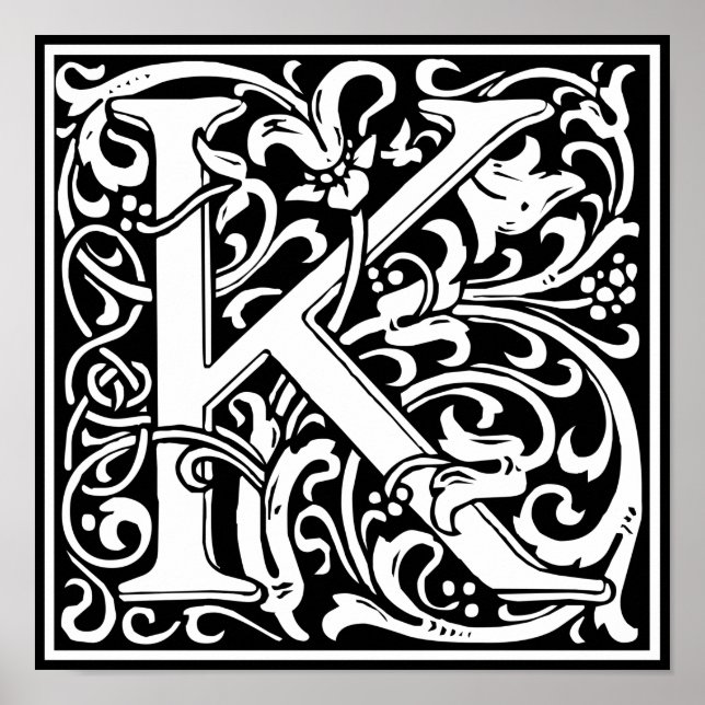 Letter K Mediaeval Monogram Art Nouveau Poster (Front)