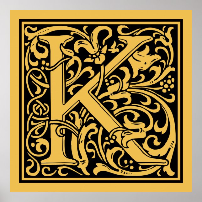 Letter K Mediaeval Monogram Art Nouveau Poster (Front)