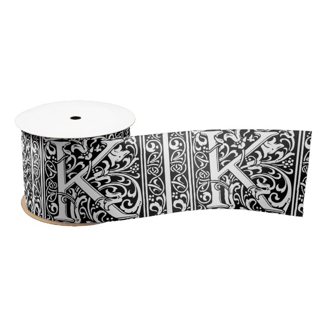 Letter K Mediaeval Monogram Art Nouveau Satin Ribbon (Spool)