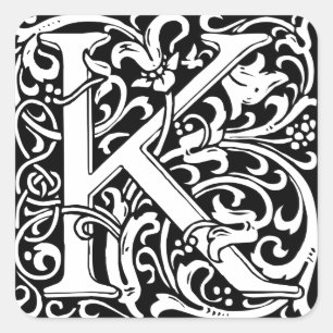 Letter K Mediaeval Monogram Art Nouveau Square Sticker