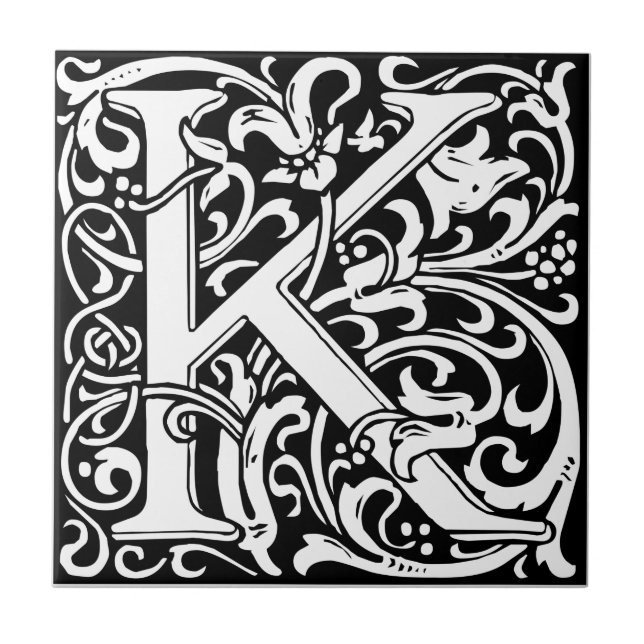 Letter K Mediaeval Monogram Art Nouveau Tile (Front)