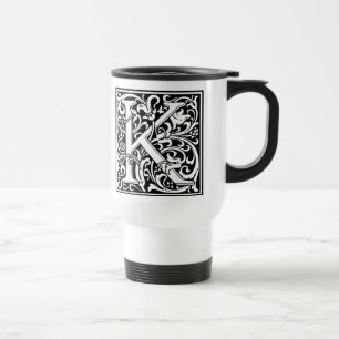 Letter K Mediaeval Monogram Art Nouveau Travel Mug