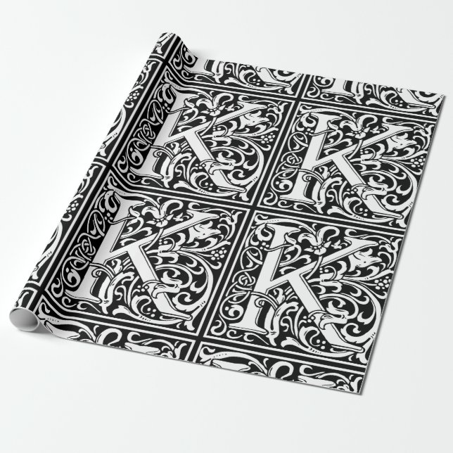 Letter K Mediaeval Monogram Art Nouveau Wrapping Paper (Unrolled)